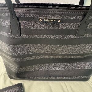 Kate Spade Black and Gray Women's Bag with matching wallet, with silvery gray